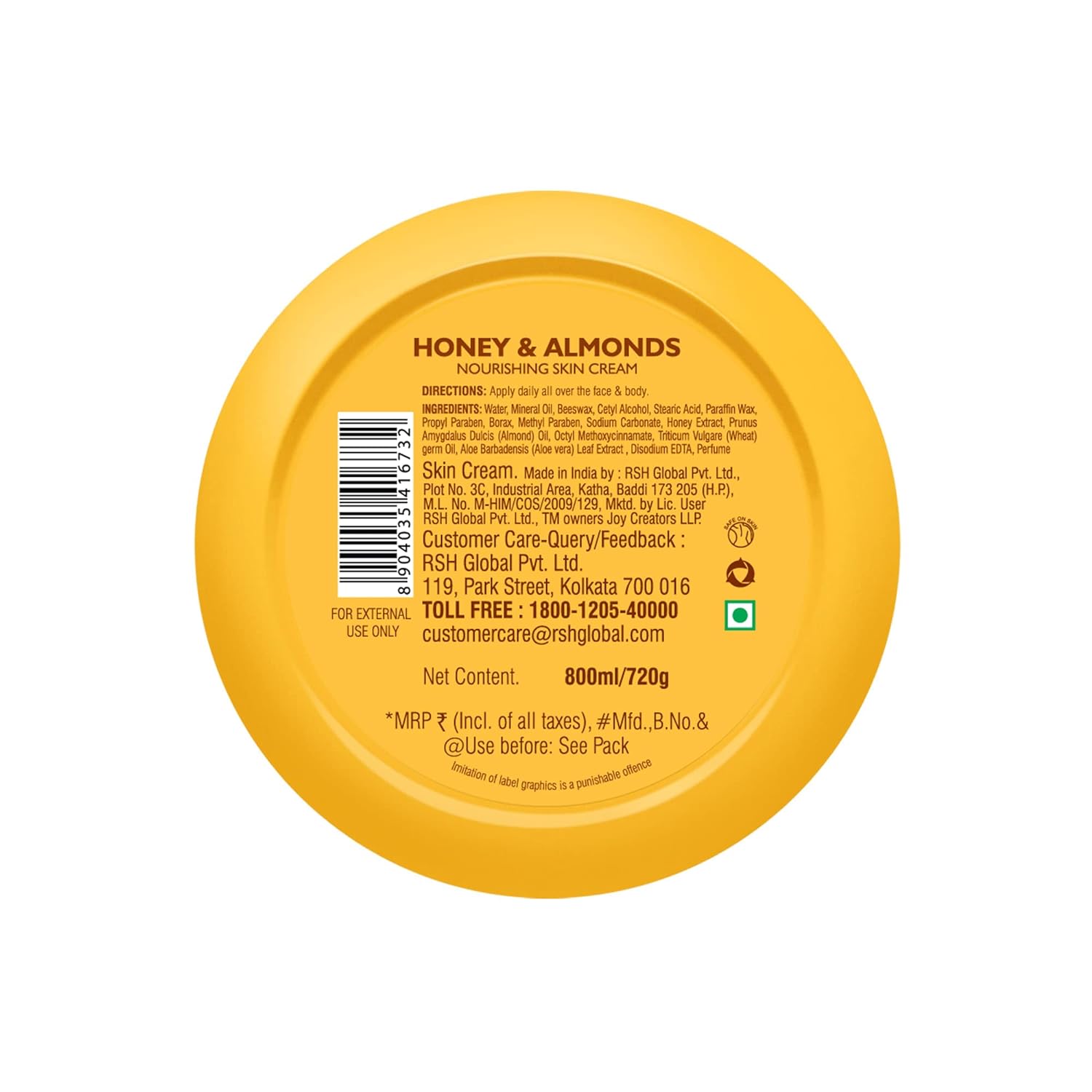 Joy Honey & Almonds Nourishing Skin Cream, For Normal to dry skin 800 ml - Image 2