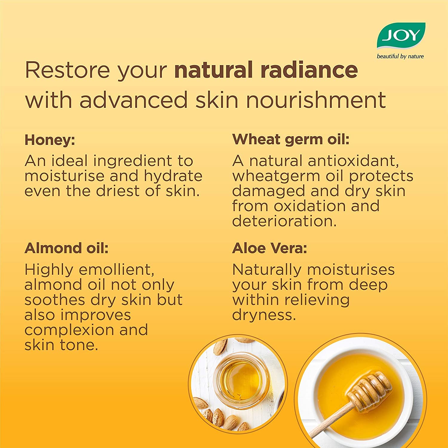 Joy Honey & Almonds Nourishing Skin Cream, For Normal to dry skin 800 ml - Image 3