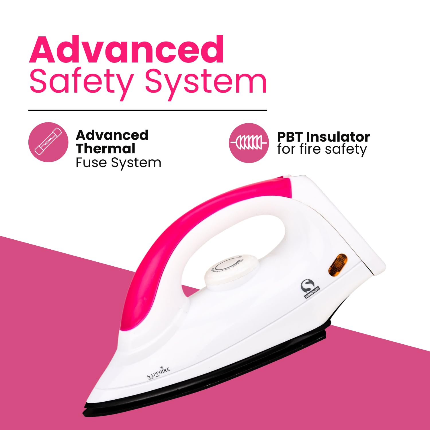 SUMMERCOOL Saphire 750 watt Light Weight Iron Press | Dry Iron | Non-Stick Soleplate | Electric Iron Press | Opti temp technology |Shock Proof Plasti | Automatic shut-off (White) - Image 5
