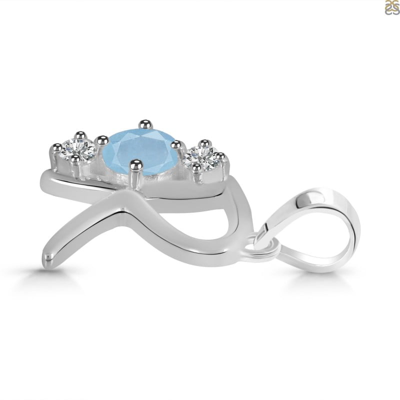 Aquamarine & White Topaz Alphabet R Pendant (AQM-RDA-70) - Image 2