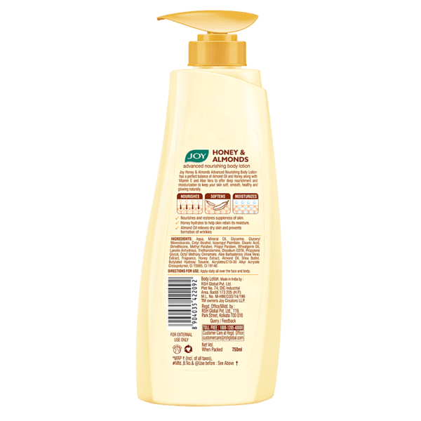 Joy Honey & Almonds Advanced Nourishing Body Lotion - With Wheatgerm Oil & Natural Screen, Deep Nourishment, 750 ml - Image 2