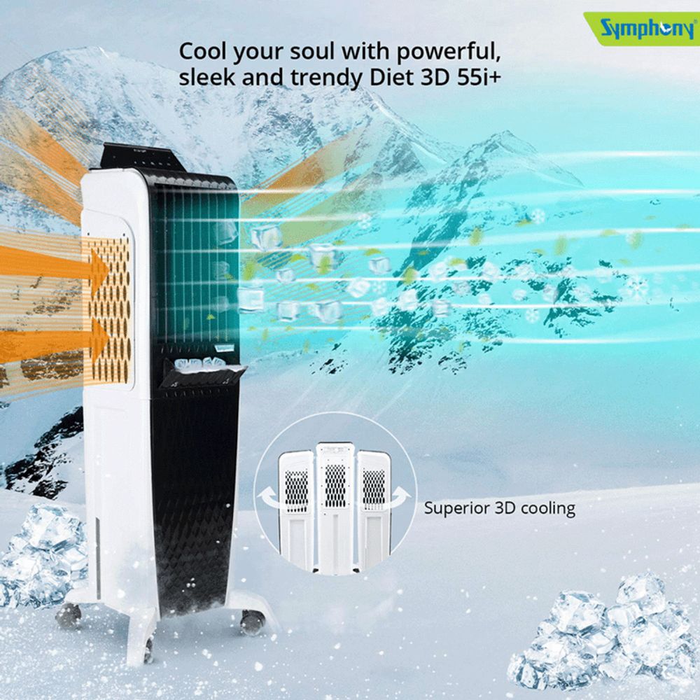 Symphony 55 Litres Tower Air Cooler (i-Pure Technology, DIET 3D - 55i+, Black) - Image 3