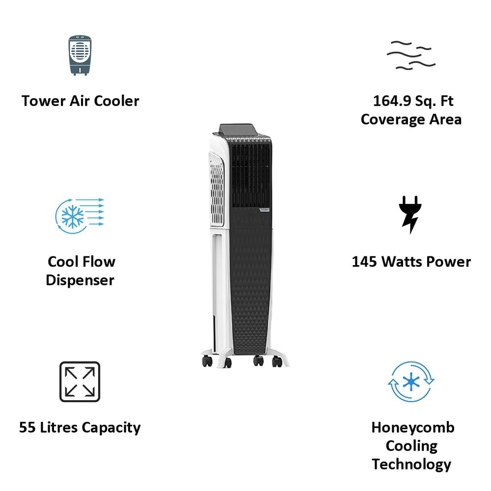 Symphony 55 Litres Tower Air Cooler (i-Pure Technology, DIET 3D - 55i+, Black) - Image 7