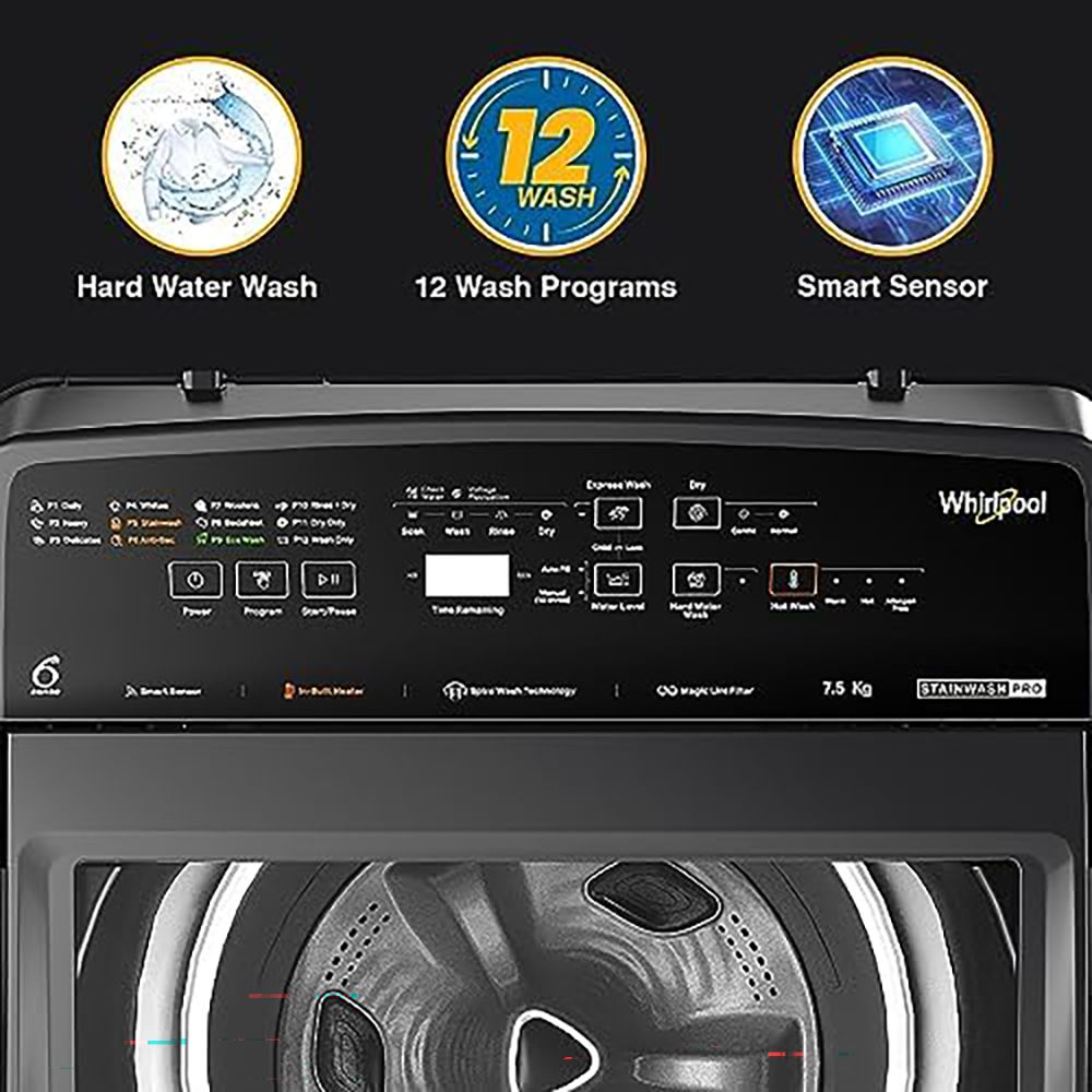 Whirlpool 7.5 kg 5 Star Fully Automatic Top Load Washing Machine (StainWash Pro, 31631, In-built Heater, Grey) - Image 3