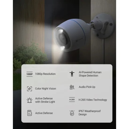 EZVIZ H3C 2MP IP WiFi Bullet Camera Night Colour With Built In Mic - Image 2